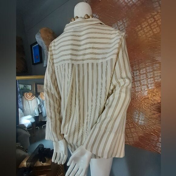 Zara Oversized Striped Cream Button-Up Blouse - Picture 3 of 14
